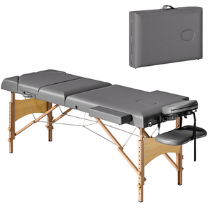 HOMCOM Foldable Massage Bed with Beech Wood Legs Face Cradle Armrests - Grey