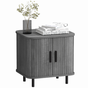 HOMCOM Nightstand with Sliding Doors and Metal Legs for Bedroom Grey - Grey