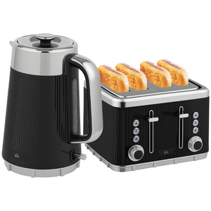 HOMCOM 1.7L 3000W Rapid Boil Kettle and 4 Slice Toaster Set Crumb Tray Black - Black