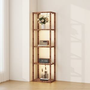 HOMCOM LED Floor Lamp with Glass Shelves, Dimmable Room Lamp - Rustic Brown