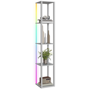 HOMCOM RGB LED Floor Lamp with Shelves and Remote Control for Bedroom - Grey