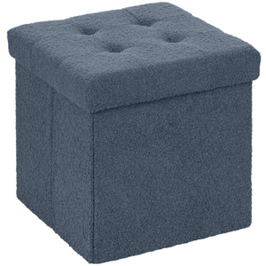 HOMCOM Foldable Velvet-Feel Storage Ottoman, 38 x 38 x 38 cm, Grey - Blue