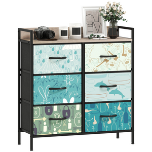HOMCOM 4 or 5 or 6 or 7 or 8-Drawer Chest of Drawers, Fabric Dresser with Open Shelf - Blue / 79W x 29D x 85H cm