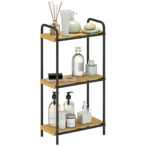 HOMCOM Bamboo Bathroom Shelf, Freestanding Shelving Unit - 41.5W x 21.5D x 77.5H cm