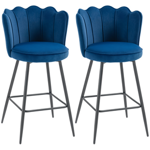 HOMCOM Barstools with Petal Backrest for Kitchen Island - blue