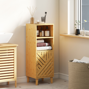 HOMCOM Narrow Bathroom Storage Cabinet with Open Compartments, Natural