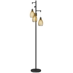 HOMCOM Industrial 3-Light Floor Lamp Dimmable LED Standing Lamp, Black