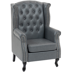 HOMCOM Chesterfield-style Wing Back Armchair Tufted Accent Chair Grey
