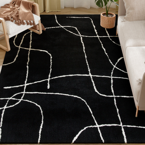 HOMCOM High Pile Modern Shaggy Rug, Soft Floor Carpet 120 x 170 cm, Black
