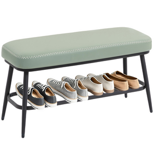 HOMCOM Shoe Bench, PU Leather Shoe Storage Bench for Entryway - Green