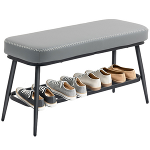 HOMCOM Shoe Bench, PU Leather Shoe Storage Bench for Entryway - Grey