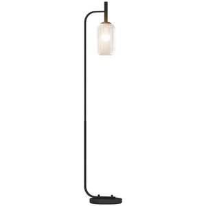 HOMCOM Modern Floor Lamp with Glass Lampshade, Foot Switch for Living Room - black