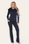 Ruffle Frill Shoulder Ribbed Loungewear Co-Ord Top & Trouser Set - Navy / One Size UK Fit (Upto 14)