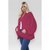 Stylish Oversized Cropped Knitted Cardigan with Balloon Pockets - Wine / One Size UK Fits