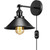Modern Black Plugin Wall Light Fitting Cone Metal Shade Indoor Sconce Light - With Bulb