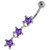 Dangling Tri Stars Sterling Silver Navel Belly Button Bar - Purple