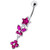 Fancy  Multi Flower Jeweled Dangling Navel Ring - Red