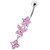 Fancy  Multi Flower Jeweled Dangling Navel Ring - Pink