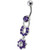 Fancy  Silver Star Round Shape Dangling Belly Ring - Purple