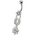 Fancy  Silver Star Round Shape Dangling Belly Ring - Clear