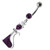 Fancy Black Jeweled Pussy Cat  With Crown Dangling SS Banana Bar Belly Ring - Purple