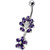 Fancy Flower Jeweled Dangling Belly Navel Body Jewelry Ring - Purple