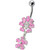 Fancy Flower Jeweled Dangling Belly Navel Body Jewelry Ring - Pink