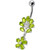 Fancy Flower Jeweled Dangling Belly Navel Body Jewelry Ring - Peridot
