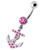 Fancy Jeweled Anchor Dangling Belly Ring - Pink
