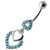 Fancy Jeweled Multi Heart Dangling Navel Ring - Aqua