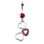 Fancy Jeweled Multi Heart Dangling SS Curved Navel Ring - Red