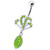 Fancy Jeweled Rasta colored belly ring with dangling pot - Peridot