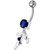 Fancy Jeweled With Single Stone Dangling Belly Ring - Dark Blue