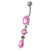 Fancy Single CZ Jeweled Dangling Navel Belly Body Jewelry Ring - Pink