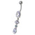 Fancy Single CZ Jeweled Dangling Navel Belly Body Jewelry Ring - Lavender