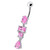 Fancy Studded Dangling Body Jewelry Curved Belly Ring - Pink