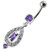 Fancy Vinatge Royal Design Jeweled Dangling Curved Belly Ring - Purple