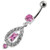 Fancy Vinatge Royal Design Jeweled Dangling Curved Belly Ring - Pink
