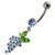 Fancy grapes Jeweled Dangling Curved Bar Belly Ring - Lavender