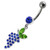 Fancy grapes Jeweled Dangling Curved Bar Belly Ring - Dark Blue