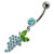 Fancy grapes Jeweled Dangling Curved Bar Belly Ring - Aqua