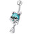 Jeweled Cat Dangling Navel Banana - Aqua