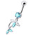 Jeweled Dolphin Dangling Navel Banana Ring - Aqua
