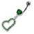 Jeweled Fancy Heart Loop Silver Dangling SS Banana Navel Ring - Emerald