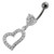 Jeweled Fancy Heart Loop Silver Dangling SS Banana Navel Ring - Clear