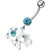 Jeweled Elephant Dangling Belly Ring - Aqua