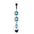 Jeweled Fancy Silver Dangling SS Banana Belly Ring - Aqua