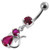 Jeweled Fancy Silver Dangling Banana Bar Belly Ring - Red