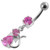Jeweled Fancy Silver Dangling Banana Bar Belly Ring - Pink