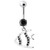 Jeweled Fish Dangling Navel Ring - Black